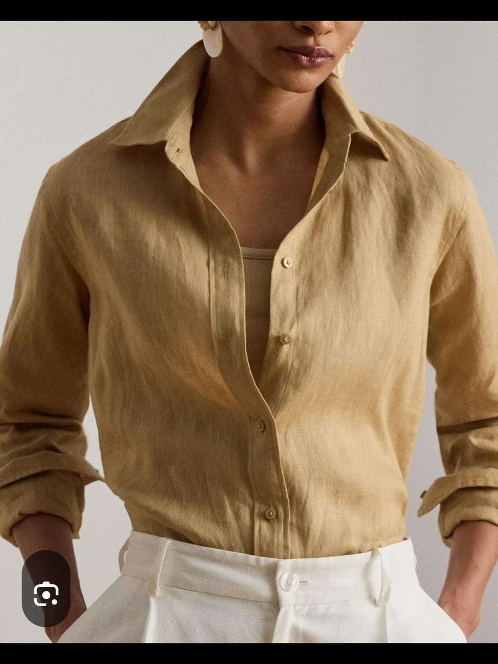 Point Collar Long Roll-Tab Sleeve Button Front Linen Shirt